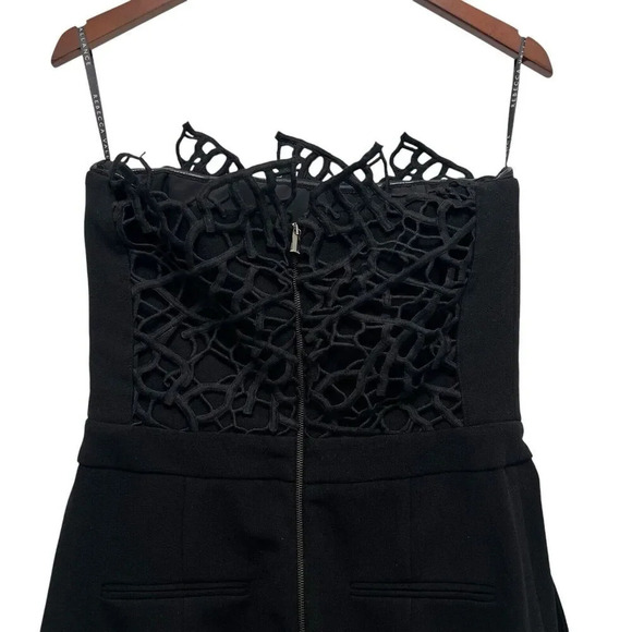 Rebecca Vallance Sophia Crepe 3D Lace Trim Strapless Jumpsuit Straight Leg Black - Picture 7 of 13